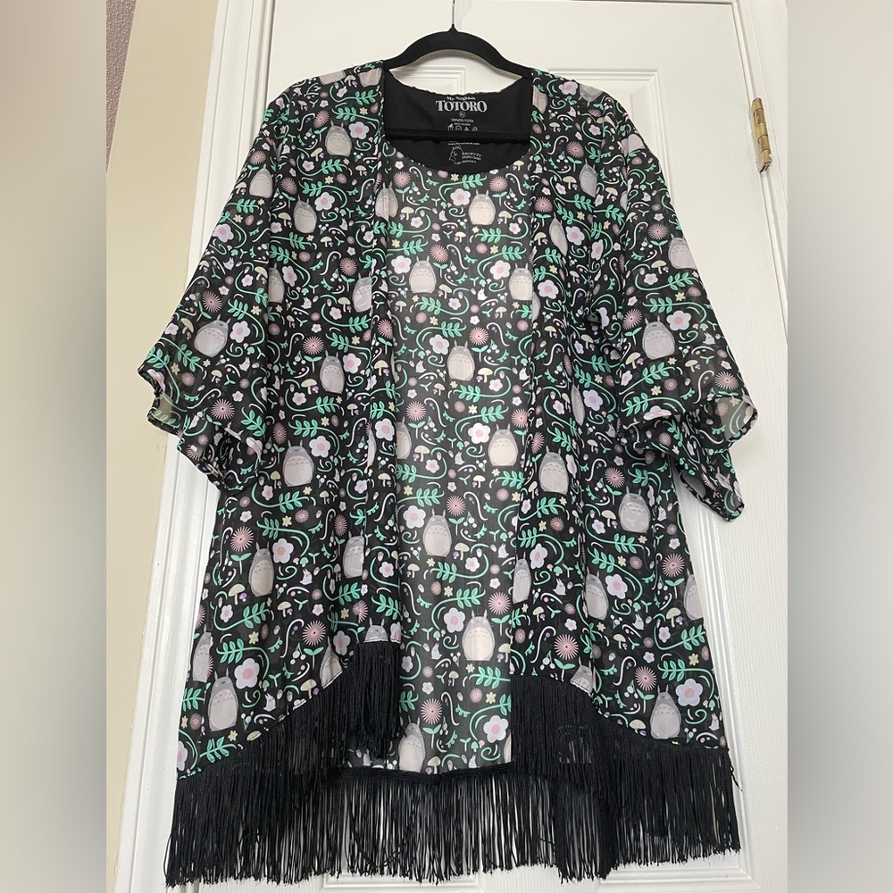 My Neighbor Totoro Kimono with Fringe and Floral Pattern - XL